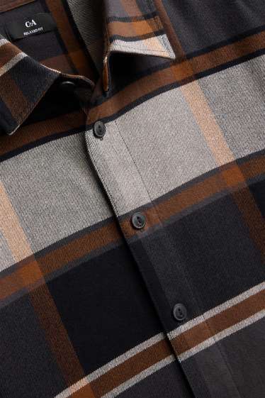 Hommes - Chemise - relaxed fit - col kent - à carreaux - gris / marron