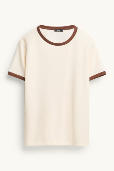 Femei - Tricou - maro / alb-crem