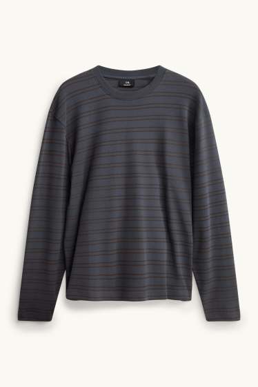 Bărbați - Tricou cu mânecă lungă - relaxed fit - cu dungi - albastru închis
