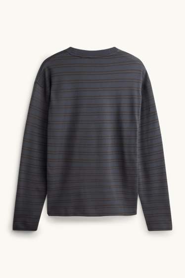 Bărbați - Tricou cu mânecă lungă - relaxed fit - cu dungi - albastru închis