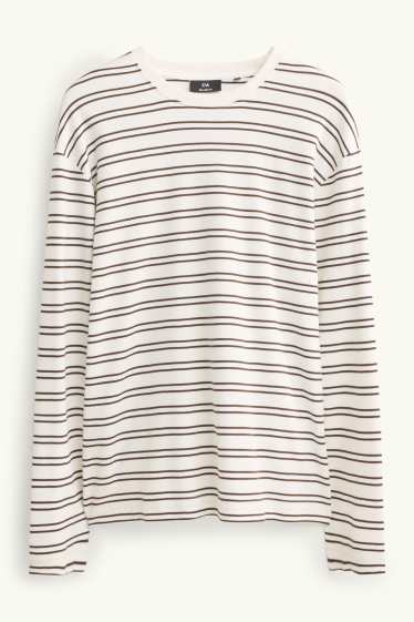 Hommes - Haut à manches longues - relaxed fit - à rayures - marron / blanc crème