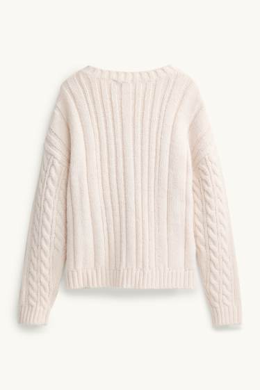 Damen - Pullover - Zopfmuster - cremefarben
