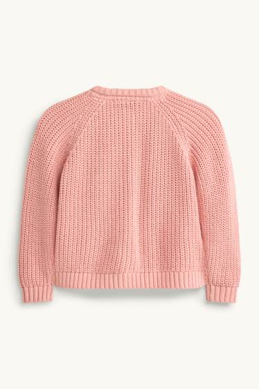 Enfants filles - Cheval et fleur - gilet en maille - finition texturée - rose