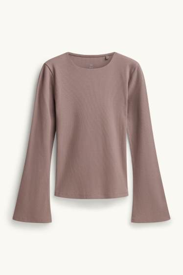 Dames - Longsleeve - slim fit - geribd - taupe