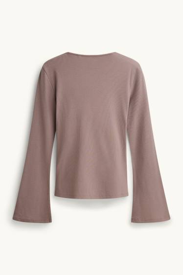 Dames - Longsleeve - slim fit - geribd - taupe