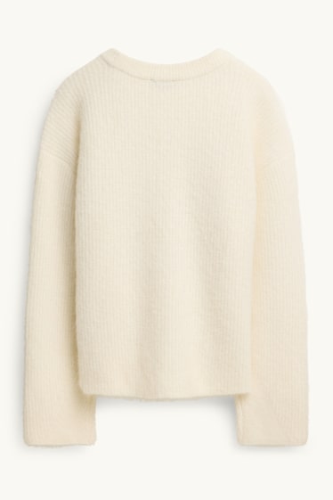 Donna - Maglione - a coste - bianco crema