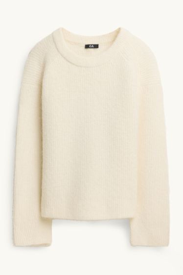 Donna - Maglione - a coste - bianco crema