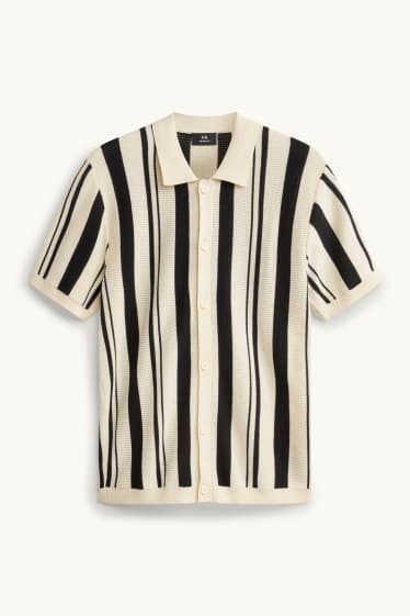 Hommes - Chemise en maille - relaxed fit - col kent - à rayures - blanc crème