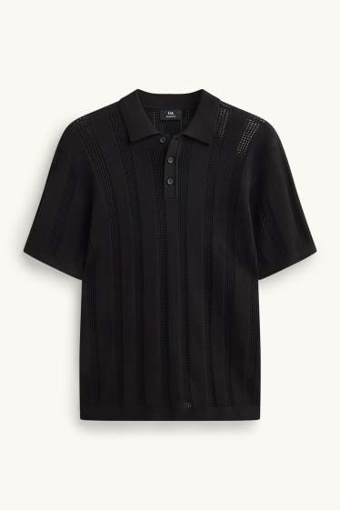 Herren - Poloshirt - Relaxed Fit - gestreift - schwarz