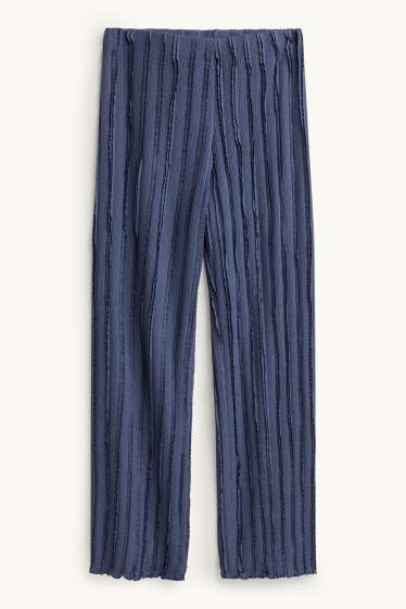 Femmes - Pantalon en jersey - mid waist - wide leg - finition texturée - bleu