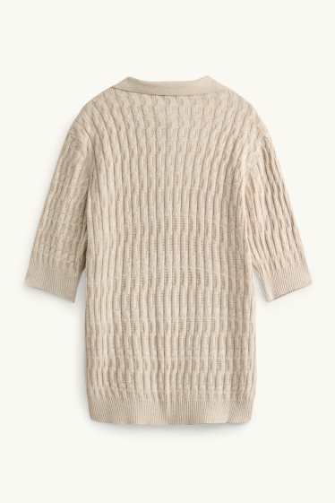 Damen - Strickpullover - kurzarm - strukturiert - beige