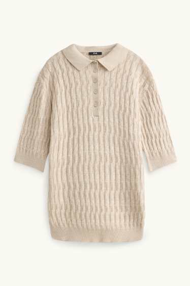 Damen - Strickpullover - kurzarm - strukturiert - beige