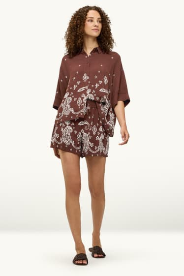 Damen - Shorts - Mid Waist - gemustert - braun