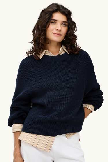 Women - Jumper - ribbed - dark blue