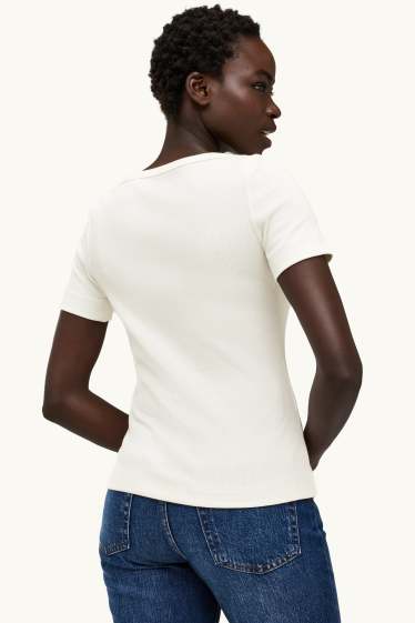 Damen - T-Shirt - Slim Fit - gerippt - weiß