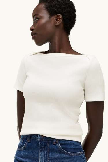 Damen - T-Shirt - Slim Fit - gerippt - weiß
