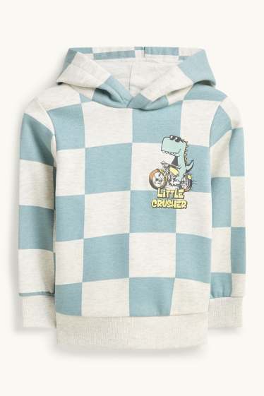 Enfants garçons - Dinosaure - sweat à capuche - à carreaux - blanc / bleu clair