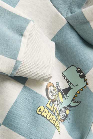 Enfants garçons - Dinosaure - sweat à capuche - à carreaux - blanc / bleu clair
