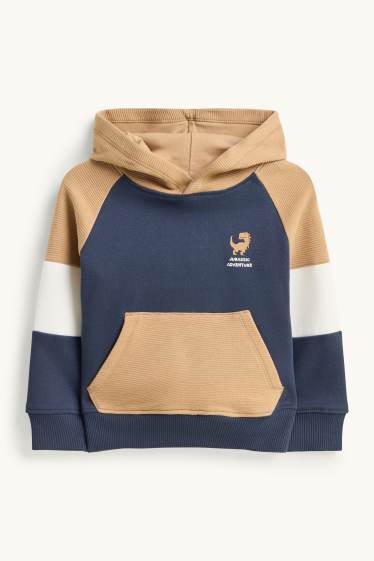 Bambini - Motivo dinosauri - set - felpa con cappuccio e pantaloni sportivi - a coste - 2 pezzi - beige / blu