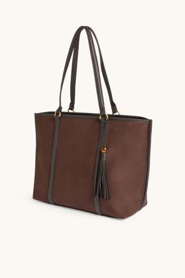 Donna - Shopper grande - similpelle scamosciata - marrone