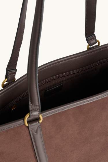 Donna - Shopper grande - similpelle scamosciata - marrone