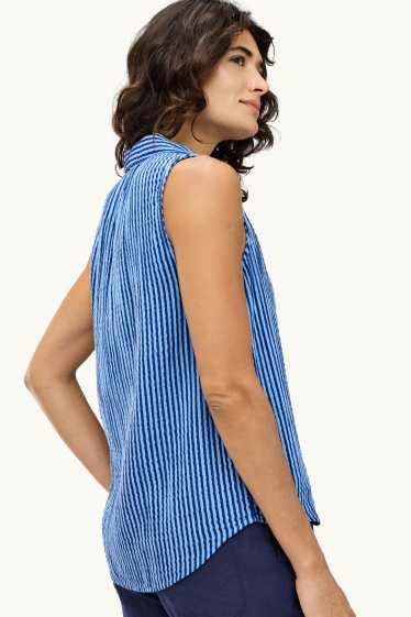 Donna - Blusa smanicata - a righe - blu