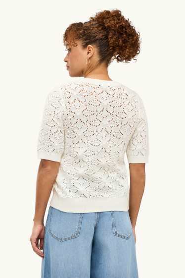 Women - Cardigan - textured - creme