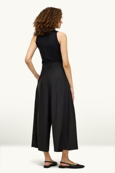 Femmes - Pantalon en toile - high waist - wide leg - noir
