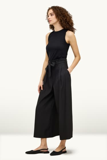 Femmes - Pantalon en toile - high waist - wide leg - noir