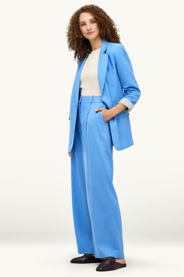 Donna - Pantaloni business - vita alta - gamba ampia - misto lino - blu