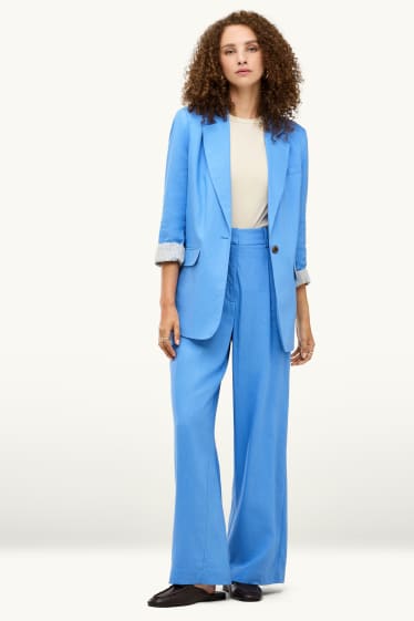 Donna - Pantaloni business - vita alta - gamba ampia - misto lino - blu