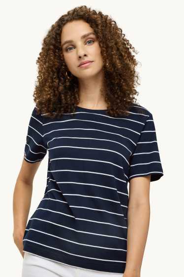 Damen - T-Shirt - Regular Fit - gestreift - dunkelblau / weiß