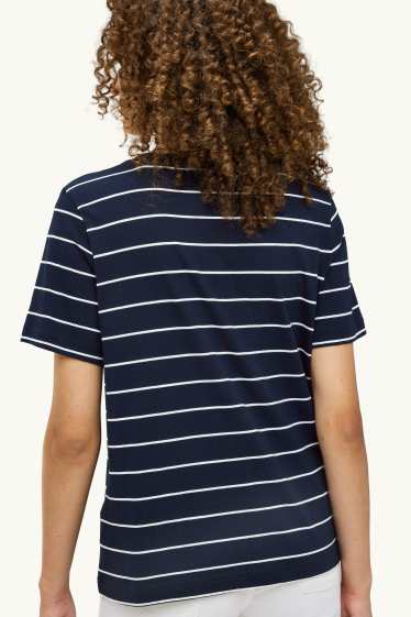 Damen - T-Shirt - Regular Fit - gestreift - dunkelblau / weiß