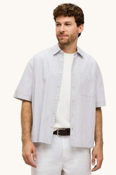 Herren - Hemd - Loose Fit - Kent - gestreift - hellgrau