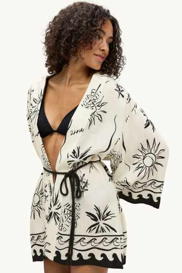 Donna - Kimono - fantasia - bianco crema