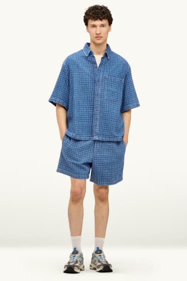 Hommes - Short en jean - à carreaux - jean bleu