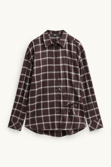 Dona - Brusa camisera - de quadres - marró