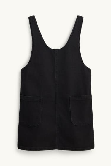 Kinder Mädchen - Set - Langarmshirt und Jeans-Latzkleid - 2 teilig - schwarz / weiss