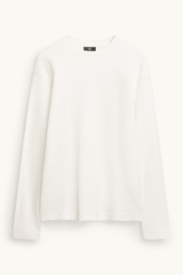 Herren - Langarmshirt - Relaxed Fit - gerippt - weiß