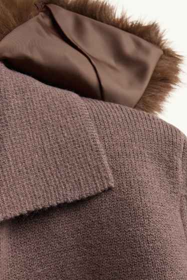 Donna - Cardigan con riporto di ecopelliccia - tortora