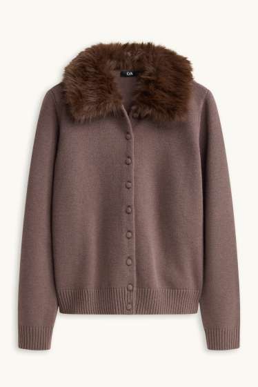 Donna - Cardigan con riporto di ecopelliccia - tortora