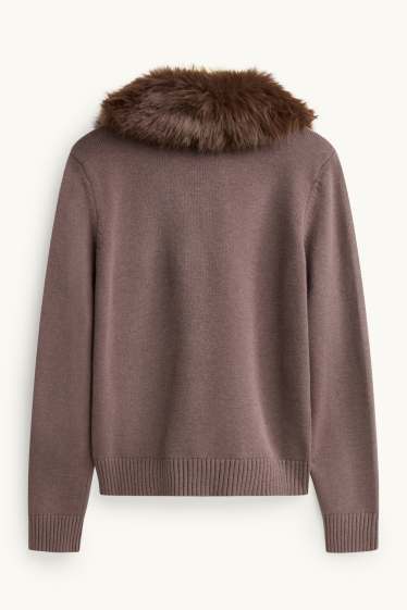 Donna - Cardigan con riporto di ecopelliccia - tortora