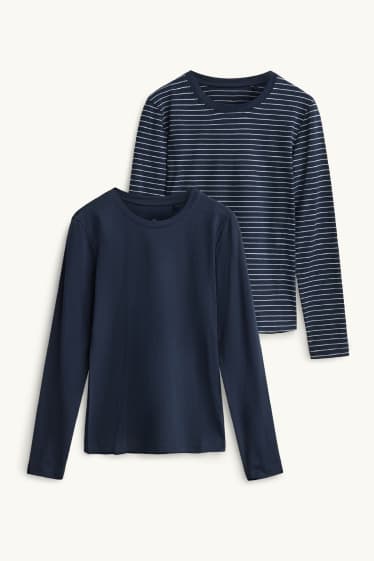 Damen - Multipack 2er - Langarmshirt - Slim Fit - dunkelblau / weiss