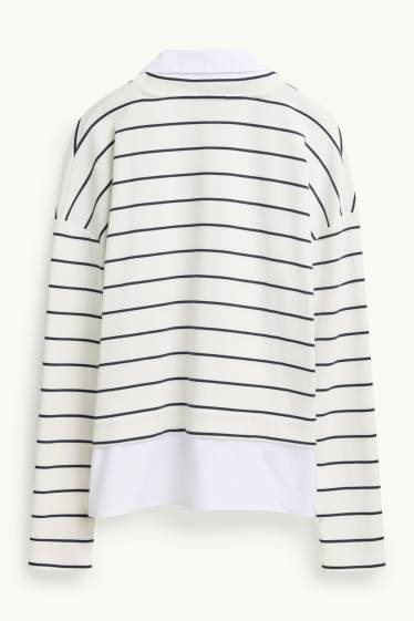 Dames - Longsleeve - 2-in-1-look - gestreept - donkerblauw / crème wit