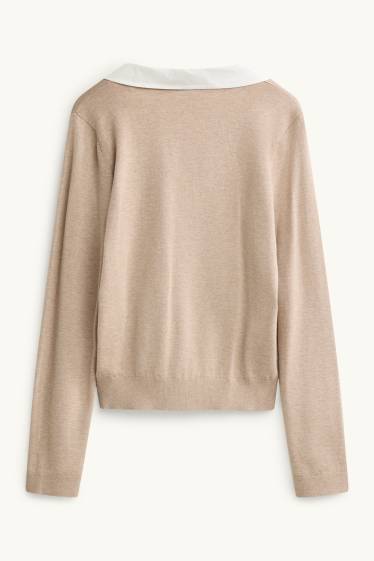 Donna - Maglione scollo a V - regular fit - effetto 2 in 1 - beige