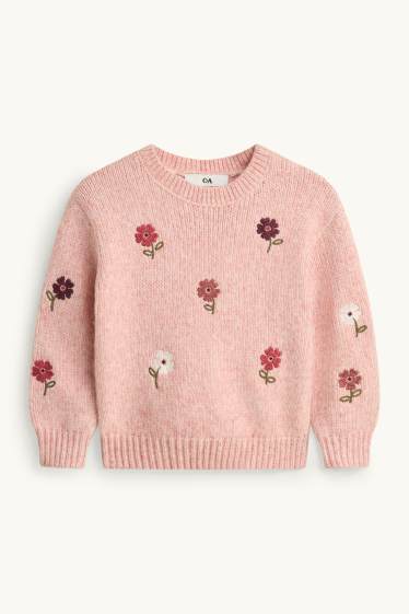 Bambine - Maglione - fiori - rosa pallido