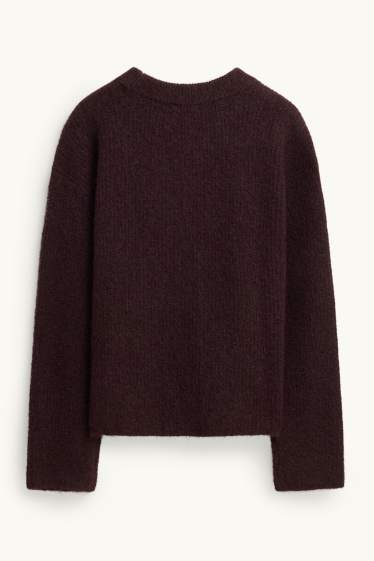 Damen - Strickpullover - gerippt - bordeaux
