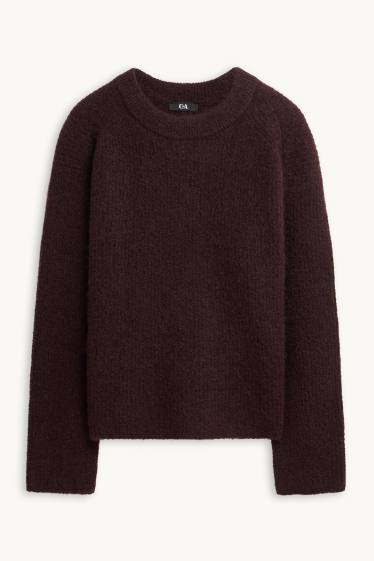 Damen - Strickpullover - gerippt - bordeaux