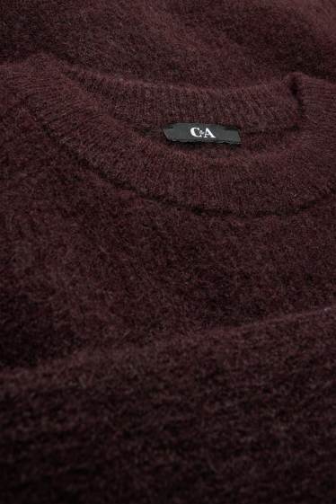 Damen - Strickpullover - gerippt - bordeaux