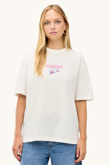 Femmes - T-shirt - Oversize - blanc crème